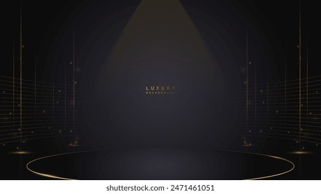 Luxury gold line podium award with spotlight lamp on black background. Vector illustration background