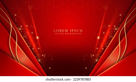 Luxury gold lines and red oblique, shiny dots effect decoration on red background. Elegant style vector design concept