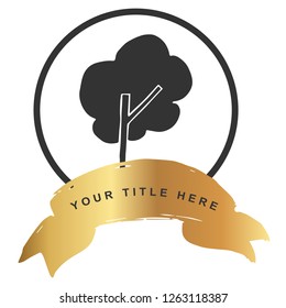 Luxury Gold Logo Banner Design of Abstract Trees. Vector, Illustration, Hand Drawn and Doodle. EPS10