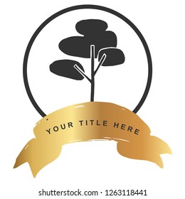 Luxury Gold Logo Banner Design of Abstract Trees. Vector, Illustration, Hand Drawn and Doodle. EPS10