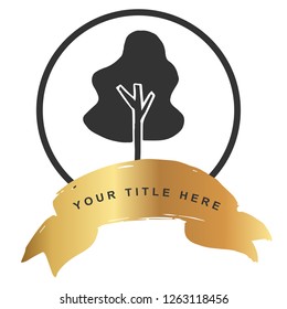Luxury Gold Logo Banner Design of Abstract Trees. Vector, Illustration, Hand Drawn and Doodle. EPS10