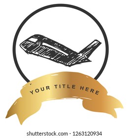 Luxury Gold Logo Banner Design of Airplane Transportation and Travel. Vector, Illustration, Hand Drawn and Doodle. EPS10