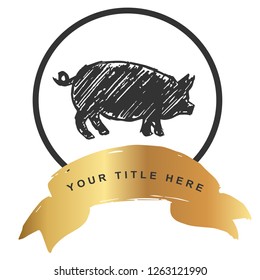 Luxury Gold Logo Banner Design of Animal Pig. Vector, Illustration, Hand Drawn and Doodle. EPS10
