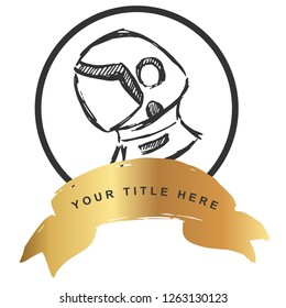 Luxury Gold Logo Banner Design of Astronaut or Spaceman. Vector, Illustration, Hand Drawn and Doodle. EPS10