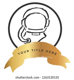 Luxury Gold Logo Banner Design of Astronaut or Spaceman. Vector, Illustration, Hand Drawn and Doodle. EPS10