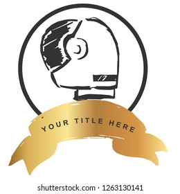 Luxury Gold Logo Banner Design of Astronaut or Spaceman. Vector, Illustration, Hand Drawn and Doodle. EPS10