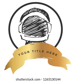 Luxury Gold Logo Banner Design of Astronaut or Spaceman. Vector, Illustration, Hand Drawn and Doodle. EPS10