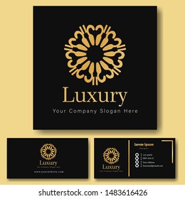 luxury gold logo. circle ornament logo, Luxury Logo applied on business card, Luxury Logo template in vector for Restaurant, Royalty, Heraldic, Boutique, Cafe, Hotel,Fashion, Jewelry, and etc.