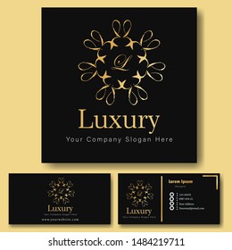 luxury gold logo. circle ornament logo, Luxury Logo applied on business card, Luxury Logo template in vector for Restaurant, Royalty, Heraldic, Boutique, Cafe, Hotel,Fashion, Jewelry, and etc.