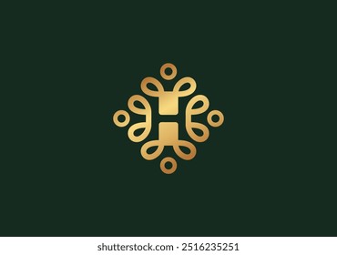 luxury gold logo template letter H, elegant emblem logomark