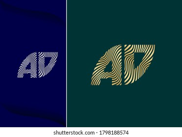 luxury gold logotype letter AD in vector wave