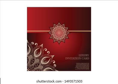 Luxury gold mandala background. golden circle mandala background. luxury wedding invitation card with red background. 