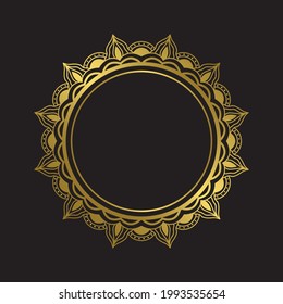 Luxury gold mandala frame design element. Vector boho mandala in golden color. Circle mandala badge with floral patterns. 