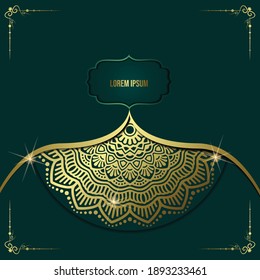 Luxury gold mandala ornate background for wedding invitation, book cover with mandala element style premium vector
