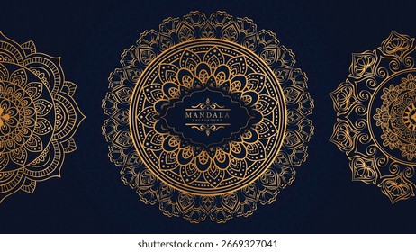 Luxo padrão de Mandala de Ouro no fundo escuro