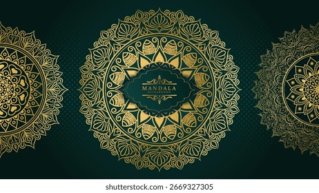 Patrón de mandala de oro de lujo sobre fondo oscuro