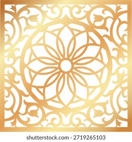 Patrón de mandala de oro de lujo sobre fondo blanco. Ornamento floral elegante del cordón para la invitación de la boda, el corte del laser, o el marco decorativo.