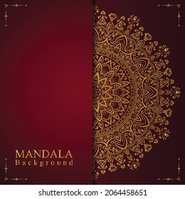 Luxury Gold Mandala red Background Floral Abstract Pattern For Invitation Or Islamic Festiva