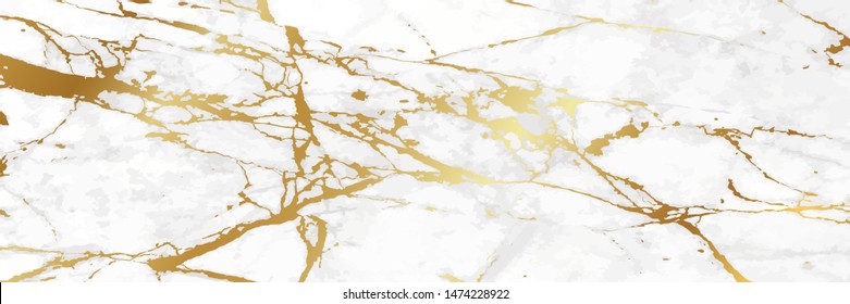 Luxury Gold Marble texture background vector. Panoramic Marbling texture design for Banner, invitation, wallpaper, headers, website, print ads, packaging design template.