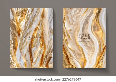 Luxury gold marble texture set. Natural stone background with abstract elegant line pattern for invitation template, wedding invite card, contemporary expensive or menu design