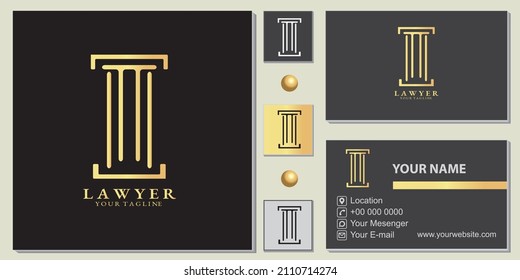 luxury gold master lawyer pillar  logo premium template with elegant business card vector eps 10