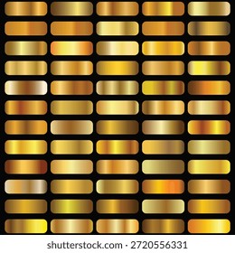 Luxury gold metallic gradient bars vector set with shiny chrome effects and glossy rounded shapes for premium UI design, branding elements, backgrounds, decorative graphics, and digital art