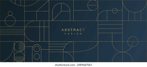 Línea de oro de lujo mono en Vector de fondo azul marino. Abstractas marco geométrico y elegante art deco con delicado. Diseño de ilustración para invitación, Anuncio, vip, interior, decoración.