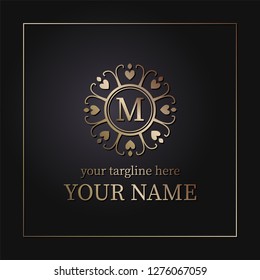 Luxury gold monogram design pattern for one or two letters . Wedding monogram. Elegant ornament. Sign of business, the identity monogram for signs of restaurant, boutique, hotels, heraldic, jewelry.