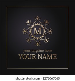 Luxury gold monogram design pattern for one or two letters . Wedding monogram. Elegant ornament. Sign of business, the identity monogram for signs of restaurant, boutique, hotels, heraldic, jewelry.