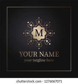Luxury gold monogram design pattern for one or two letters . Wedding monogram. Elegant ornament. Sign of business, the identity monogram for signs of restaurant, boutique, hotels, heraldic, jewelry.