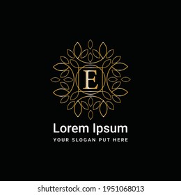 Luxury gold monogram ornament letter E logo design vector icon