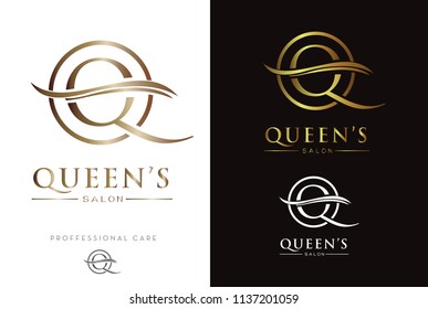 Logotipo/icono del lujoso Monograma de Oro Q en círculo