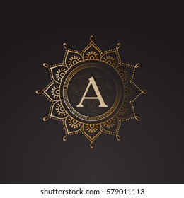 Luxury gold monogram. Vintage decorative elements. Ornamental floral business cards, oriental pattern, vector illustration. Islam, Arabic, Indian, turkish, pakistan, chinese, ottoman motifs.