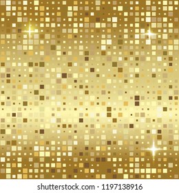 Luxury gold mosaic background or golden square tiles texture. Chic bronze pieces or fragments vector template