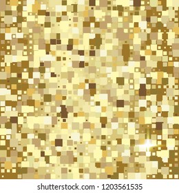 Luxury gold mosaic background or golden square tiles texture. Chic bronze pieces or fragments vector template