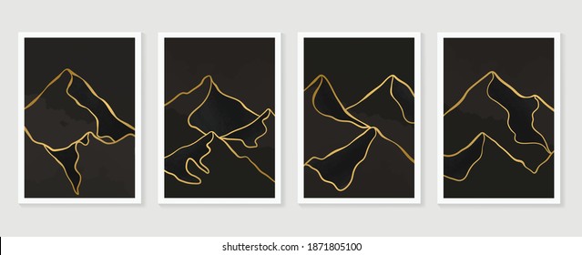 Luxury Gold Mountain wall art vector set. Earth tones landscapes backgrounds set with moon and sun.  Abstract Plant Art design for print, cover, wallpaper, Minimal and  natural wall art. 