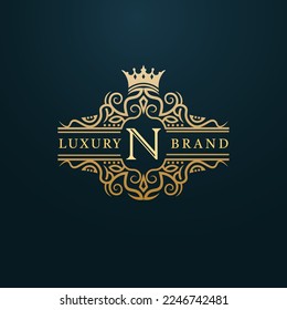 Luxury Gold N Letter Logo. Luxury Logo Initial Letter N Design