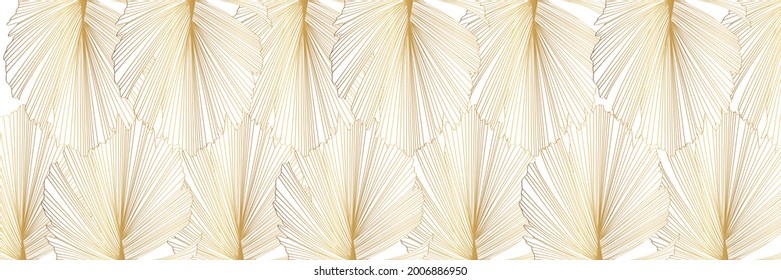Luxury gold nature background. Floral pattern, Golden split-leaf palm, line arts illustration.