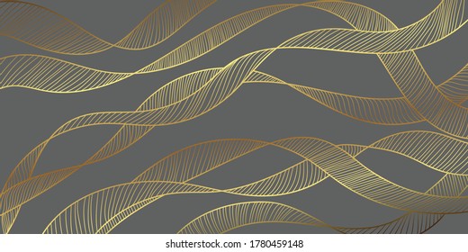 Luxury gold and nature  background vector. Floral pattern, Golden split-leaf plant with abstract line arts, Vector illustration.