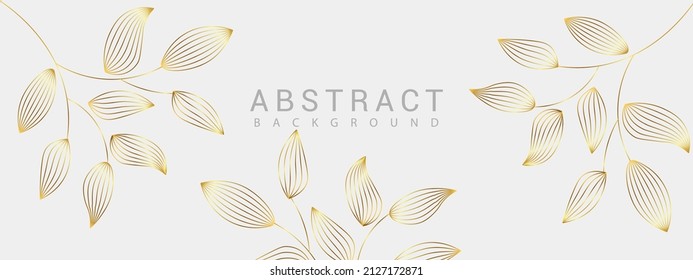 Luxury gold nature background vector. Floral pattern, Golden Tropical lant with line art style design for wall arts, greeting card, wallpaper and print.