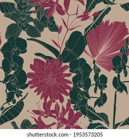 Luxury gold and nature green background. Floral pattern, many kind of Golden plant with, line arts, Green, Bordo illustration.