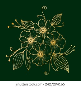 Luxus Gold und Natur Grün Hintergrund Vektor-Illustration. Blumenmuster handgezeichnete Vorlage für Banner.