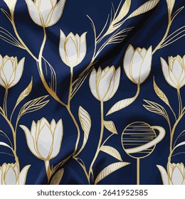 Luxury gold and nature green background vector. Leaf pattern, Golden split-leaf lotus leaf plant with monster plant 