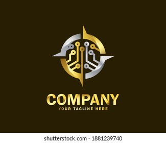 luxury gold navigation tech logo design template