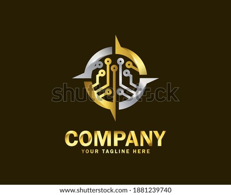 luxury gold navigation tech logo design template