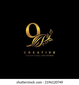 Luxury gold number 9 design template with beautiful floral or feather ornaments. logo number 9 linked beauty flourish. typography 9, monogram number 9.