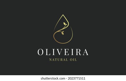 luxury gold Olive Oil, Droplet, water drop and Flower, leaf, leaves logo design vector