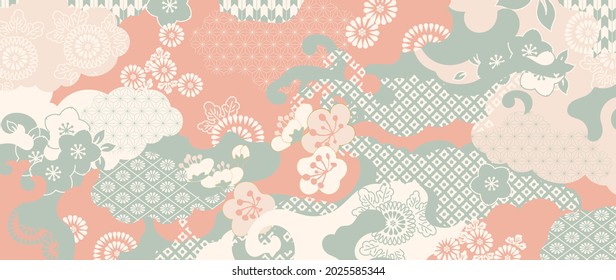 Vector de fondo de estilo oriental dorado de lujo. Arte de línea oriental chino y japonés con textura dorada. Diseño de fondo de escritorio con arte de pared oceánica y ondulada. Ilustración vectorial.