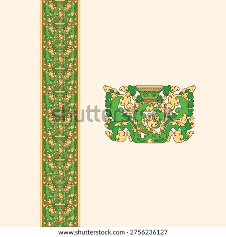 Luxury gold ornament vector design with elegant floral swirl pattern, asian traditional decorative border