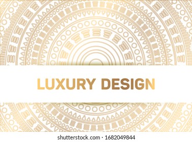 Luxury gold ornamental mandala card or banner template design. Indian ethnic motifs, boho rich gold mandala on white background. Banner or invitation card luxury design.